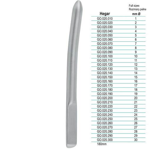 [GO.021.030] Dilator uterine SE Hegar set of 14 (4-17mm) in SS box