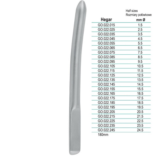 [GO.023.030] Dilator uterine SE Hegar set of 14 (4.5-17.5mm) in SS box