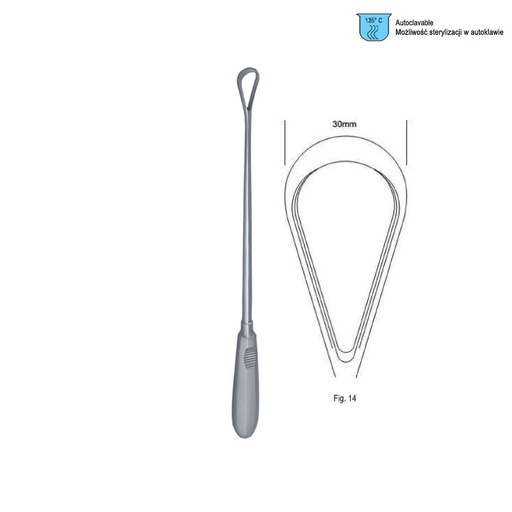 [GO.140.300] Curette uterine Recamier-Bumm rigid sharp fig.14/30x340mm