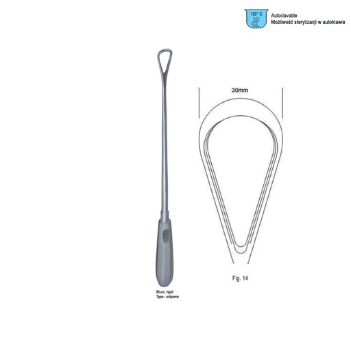 [GO.142.300] Curette uterine Recamier-Bumm rigid blunt fig.14/30x340mm