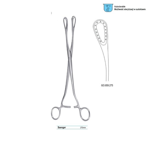 [GO.859.275] Forceps ovum-placenta Saenger curved 275mm