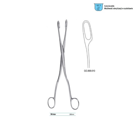 [GO.869.010] Forceps ovum-placenta Winter curved fig. 1, 280mm