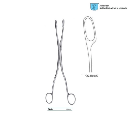 [GO.869.020] Forceps ovum-placenta Winter curved fig. 2, 280mm