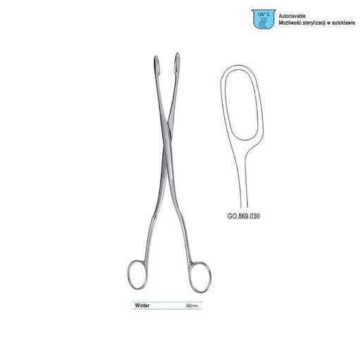 [GO.869.030] Forceps ovum-placenta Winter curved fig. 3, 280mm