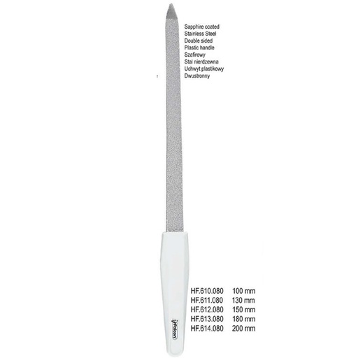 [HF.611.080] Nail File Sapphire with white plastic handle 130mm