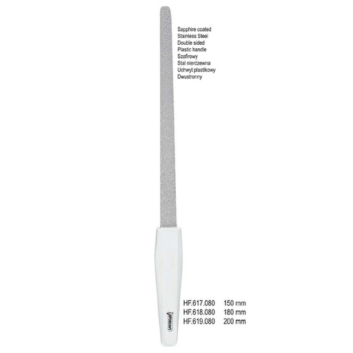 [HF.618.080] Nail File Sapphire round with white plastic handle 180mm