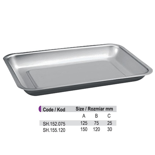 [SH.152.075] Tray stainless steel 125 x 75 x 25mm