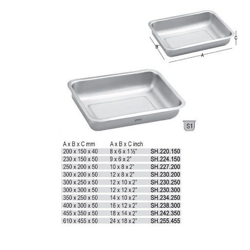 [SH.220.150] Instruments tray deep model 200 x 150 x 40mm