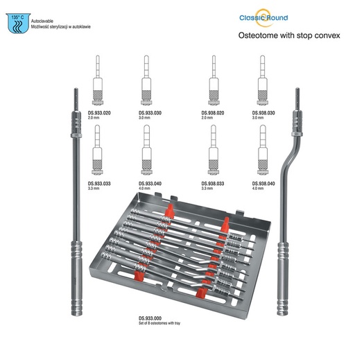 [DS.933.000] Classic-Round Osteotome with stop convex set of 8