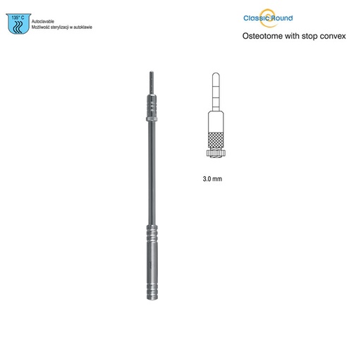 [DS.933.030] Classic-Round Osteotome with stop convex straight 3mm