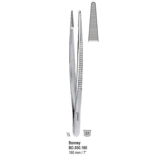 [BD.550.180] Forceps dissecting Bonney serrated 180mm