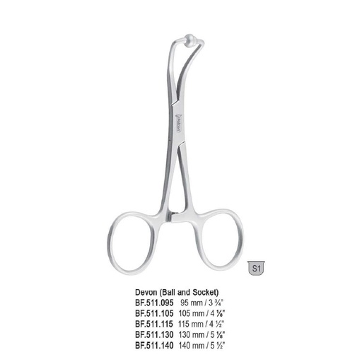 [BF.511.105] Forceps towel Devon (ball and socket) non-tearing 105mm