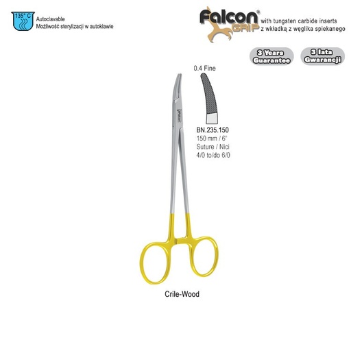 [BN.235.150] Falcon-Grip Needle holder Crile-Wood curved 150mm TC
