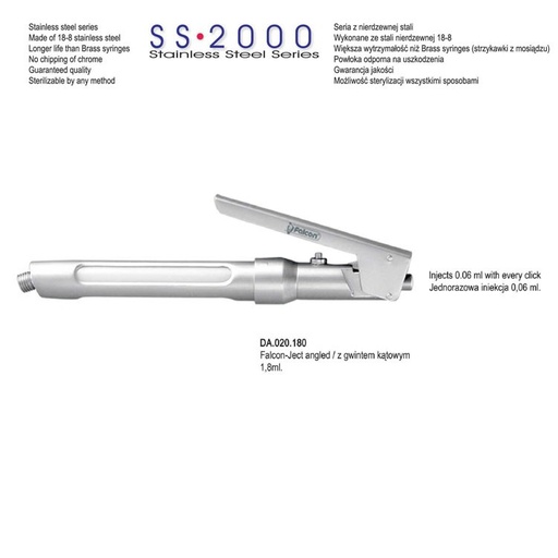 [DA.020.180] SS-2000 Syringe intraligamental Falcon-Ject angled 1.8ml. Metric 