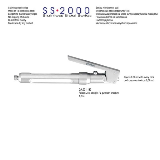 [DA.021.180] SS-2000 Syringe intraligamental Falcon-Ject straight 1.8ml. Metric