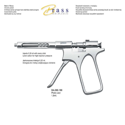 [DA.060.180] Brass Series Syringe intraligamental Pistol-Ject 1.8ml. Metric 