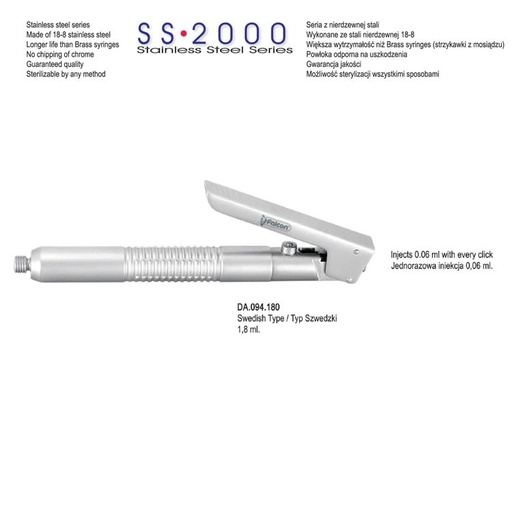 [DA.094.180] SS-2000 Syringe intraligamental P-Ject 1.8ml. Metric 