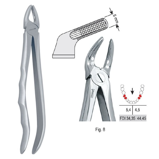 [DE.800.080] Extraction forceps with anatomical handle fig. 8