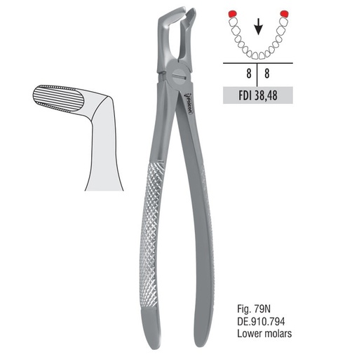 [DE.910.794] Atramatic extraction forceps tapered beaks fig. 79N