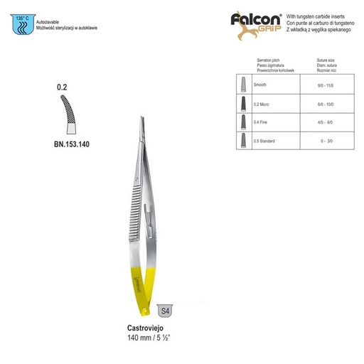 [BN.153.180] Falcon-Grip Needle holder Castroviejo cur. 180mm TC