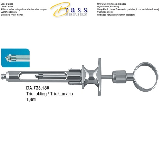 [DA.728.180] Brass=Series Syringe manual aspirating Trio folding 1.8ml. Metric 