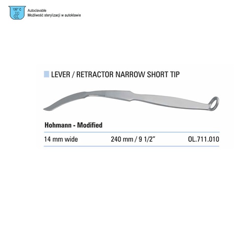 [OL.711.010] Lever / Retractor Hohmann-Modified narrow short tip14x240mm