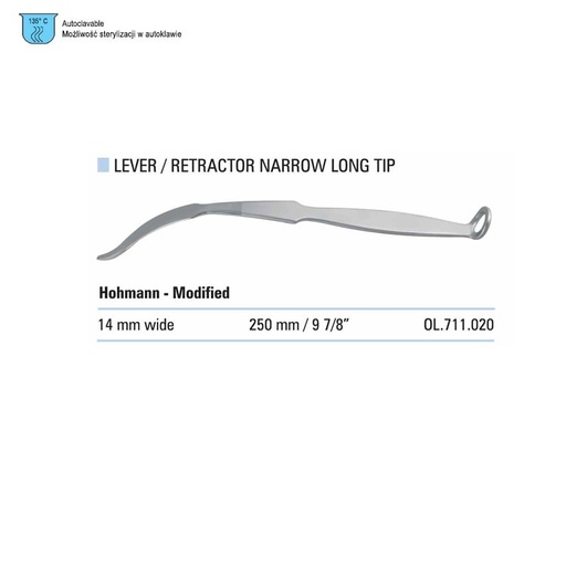 [OL.711.020] Lever / Retractor Hohmann-Modified narrow long tip 14x250mm