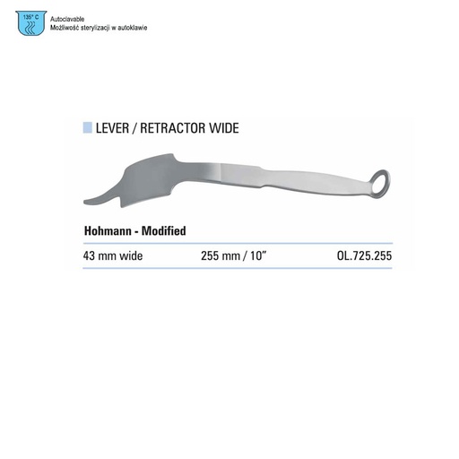[OL.725.255] Lever / Retractor Hohmann-Modified wide 43x255mm